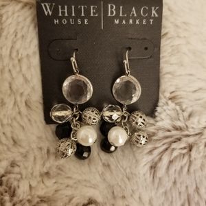 WHBM Earrings- pearl, black beads, silver